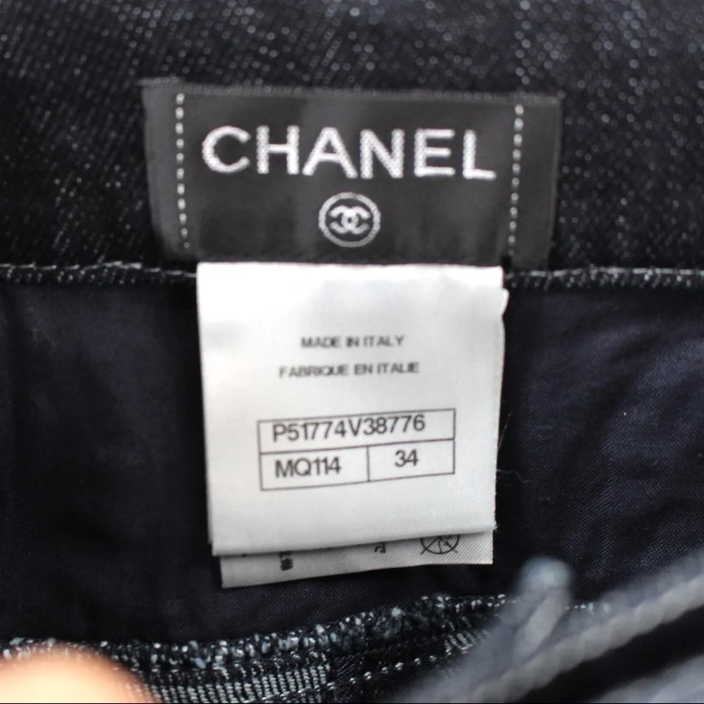 CHANEL Dark Indigo Embroidered Denim Shorts